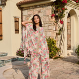 IVORY MULTI FLORAL KAI CAPE AND PANTS SET OF TWO