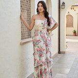IVORY MULTI ISHNA DRAPED SAREE WITH HEAVY GOTA BLOUSE AND BELT-SET OF THREE