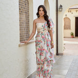 IVORY MULTI ISHNA DRAPED SAREE WITH HEAVY GOTA BLOUSE AND BELT-SET OF THREE
