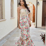 IVORY MULTI ISHNA DRAPED SAREE WITH HEAVY GOTA BLOUSE AND BELT-SET OF THREE