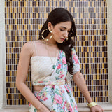 IVORY MULTI ISHNA DRAPED SAREE WITH HEAVY GOTA BLOUSE AND BELT-SET OF THREE