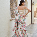 IVORY MULTI ISHNA DRAPED SAREE WITH HEAVY GOTA BLOUSE AND BELT-SET OF THREE
