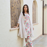 IVORY ARAVALI ORGANZA CAPE, KURTA WITH PANTS SET OF THREE