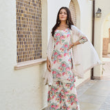 IVORY ARAVALI ORGANZA CAPE, KURTA WITH PANTS SET OF THREE