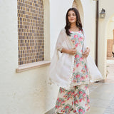 IVORY ARAVALI ORGANZA CAPE, KURTA WITH PANTS SET OF THREE
