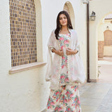 IVORY ARAVALI ORGANZA CAPE, KURTA WITH PANTS SET OF THREE