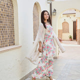 IVORY ARAVALI ORGANZA CAPE, KURTA WITH PANTS SET OF THREE