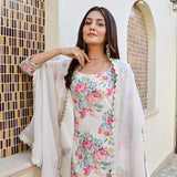 IVORY ARAVALI ORGANZA CAPE, KURTA WITH PANTS SET OF THREE