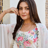 IVORY ARAVALI ORGANZA CAPE, KURTA WITH PANTS SET OF THREE
