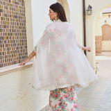 IVORY ARAVALI ORGANZA CAPE, KURTA WITH PANTS SET OF THREE