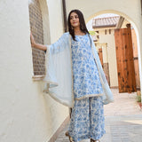 BLUE ARAVALI ORGNAZA CAPE, KURTA WITH PANTS SET OF THREE