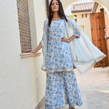 BLUE ARAVALI ORGNAZA CAPE, KURTA WITH PANTS SET OF THREE