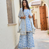 BLUE ARAVALI ORGNAZA CAPE, KURTA WITH PANTS SET OF THREE