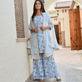 BLUE ARAVALI ORGNAZA CAPE, KURTA WITH PANTS SET OF THREE