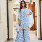 BLUE ARAVALI ORGNAZA CAPE, KURTA WITH PANTS SET OF THREE