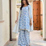 BLUE ARAVALI ORGNAZA CAPE, KURTA WITH PANTS SET OF THREE
