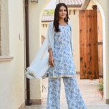 BLUE ARAVALI ORGNAZA CAPE, KURTA WITH PANTS SET OF THREE