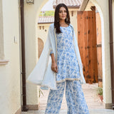 BLUE ARAVALI ORGNAZA CAPE, KURTA WITH PANTS SET OF THREE