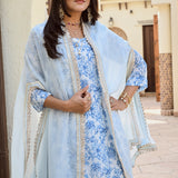 BLUE ARAVALI ORGNAZA CAPE, KURTA WITH PANTS SET OF THREE