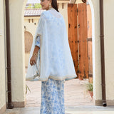 BLUE ARAVALI ORGNAZA CAPE, KURTA WITH PANTS SET OF THREE