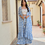 BLUE RHEA CAPE, CROP TOP AND FLAIR PANTS SET OF THREE