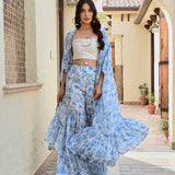 BLUE RHEA CAPE, CROP TOP AND FLAIR PANTS SET OF THREE