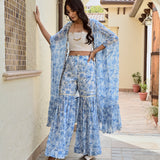 BLUE RHEA CAPE, CROP TOP AND FLAIR PANTS SET OF THREE