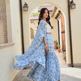 BLUE RHEA CAPE, CROP TOP AND FLAIR PANTS SET OF THREE