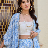 BLUE RHEA CAPE, CROP TOP AND FLAIR PANTS SET OF THREE