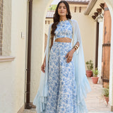 BLUE ZEEBA CAPE, CROP TOP & PANTS SET OF THREE