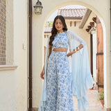 BLUE ZEEBA CAPE, CROP TOP & PANTS SET OF THREE