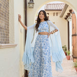 BLUE ZEEBA CAPE, CROP TOP & PANTS SET OF THREE