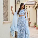 BLUE ZEEBA CAPE, CROP TOP & PANTS SET OF THREE