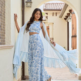 BLUE ZEEBA CAPE, CROP TOP & PANTS SET OF THREE