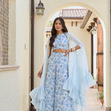 BLUE ZEEBA CAPE, CROP TOP & PANTS SET OF THREE