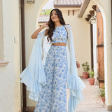 BLUE ZEEBA CAPE, CROP TOP & PANTS SET OF THREE