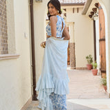 BLUE ZEEBA CAPE, CROP TOP & PANTS SET OF THREE