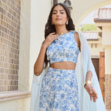 BLUE ZEEBA CAPE, CROP TOP & PANTS SET OF THREE