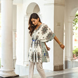 IVORY & BLUE KUHU KAFTAN AND TROUSERS SET