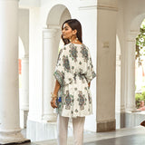 IVORY & BLUE KUHU KAFTAN AND TROUSERS SET