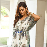 IVORY & BLUE KUHU KAFTAN AND TROUSERS SET