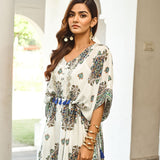 IVORY & BLUE KUHU KAFTAN AND TROUSERS SET