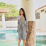WARM GREY AALIYAH KAFTAN DRESS WITH SLIP