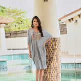 WARM GREY AALIYAH KAFTAN DRESS WITH SLIP