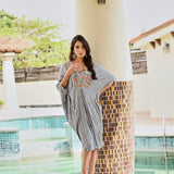 WARM GREY AALIYAH KAFTAN DRESS WITH SLIP