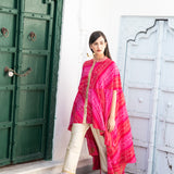MASOOM MINAWALA | FUCHSIA PINK BANDHANI MIHIKA TOP & CREAM PANTS SET