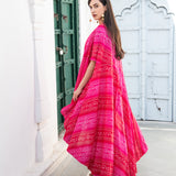 MASOOM MINAWALA | FUCHSIA PINK BANDHANI MIHIKA TOP & CREAM PANTS SET