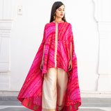 MASOOM MINAWALA | FUCHSIA PINK BANDHANI MIHIKA TOP & CREAM PANTS SET