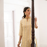 CREAM VEERA KURTA WITH SHAHRARA AND ODHANI - SET OF THREE