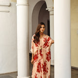 SAKSHI MEHRA I BEIGE & RED FLORAL MASHA KAFTAN